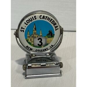 Vintage chrome perpetual desk calendar St. Louis Cathedral New Orleans 1950S–70s